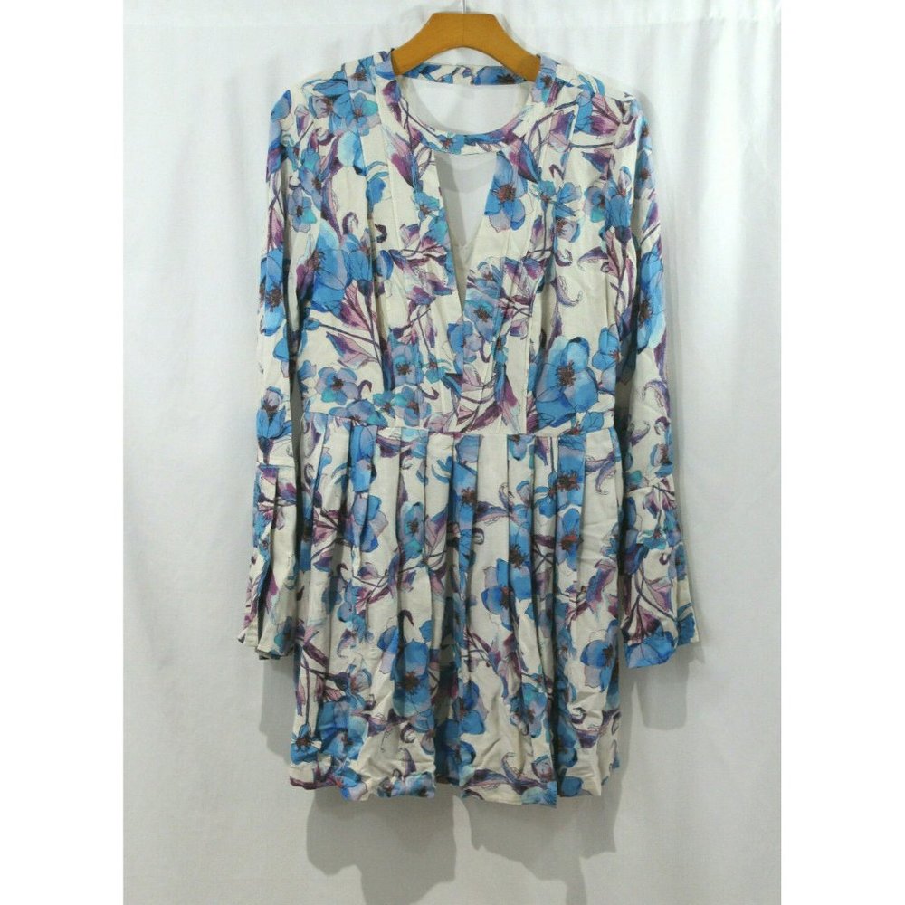Free People Womens Blue Purple Ivory Tegan‎ Bell Sleeve Mini Dress 8